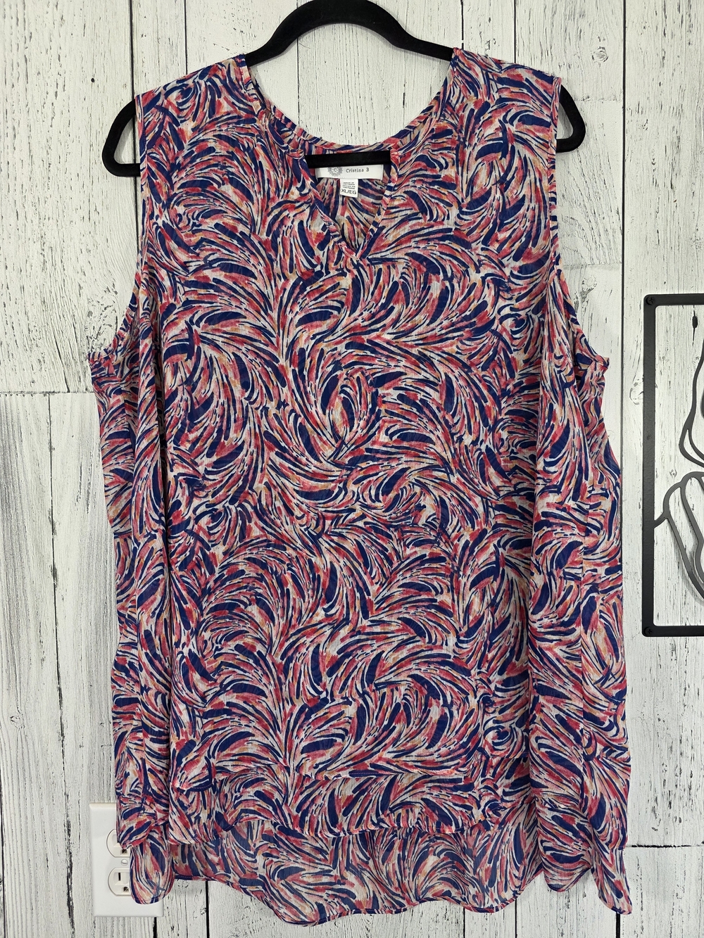 Christina B Abstract Print Layered Sleeveless Tunic Top Size XL Resortwear